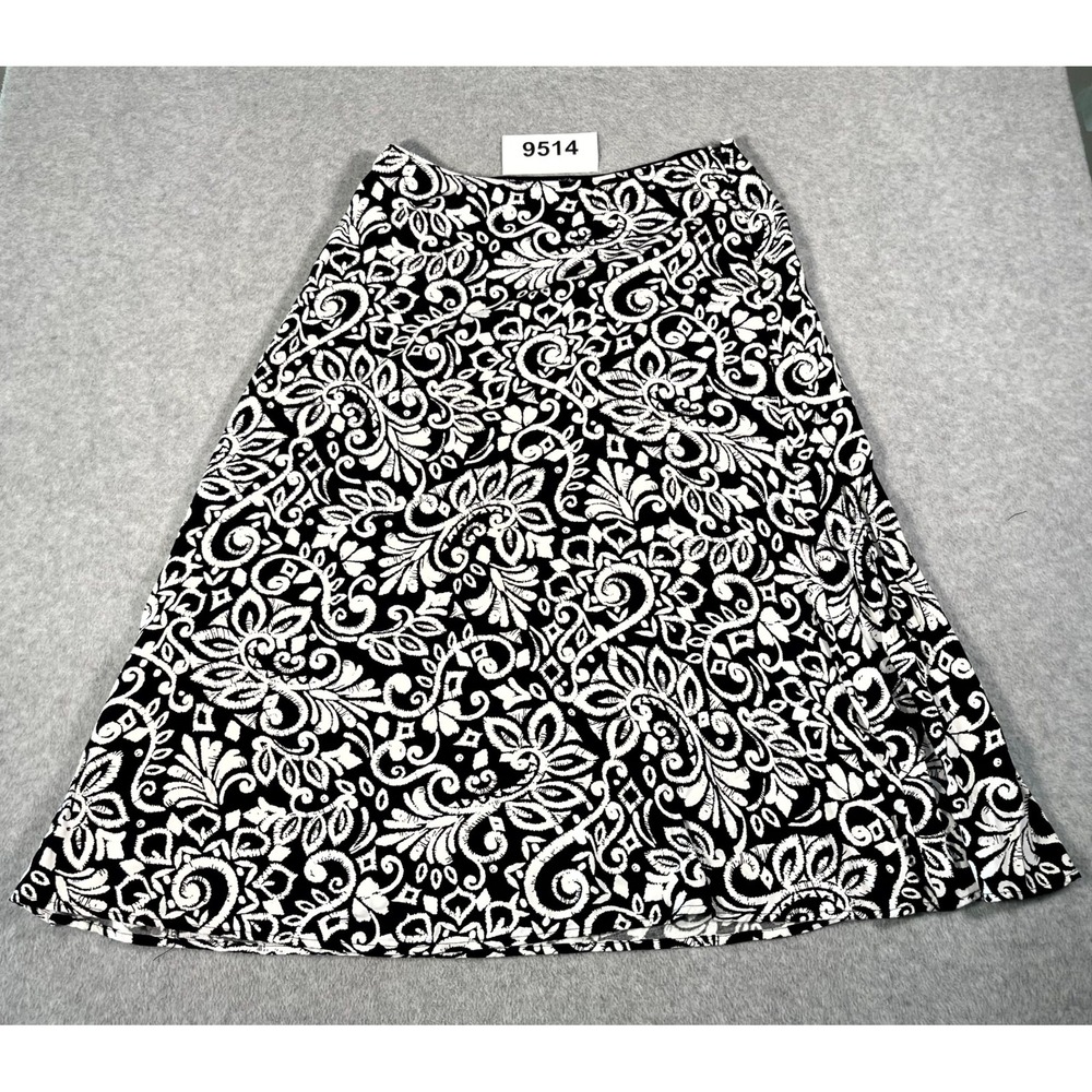 Croft & Barrow A Line Skirt Womens 12 Black White Floral Boho Comfort Midi
